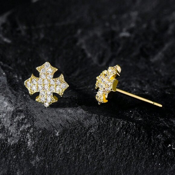 14K Gold Womens 2ct Diamond Cross Stud Earrings New 14K Silver Christian Jewelry